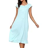 Marvmys Womens Long Nightgown Cap Short Sleeve House Dress Lace Trim Victorian Night Gown Sleepwear