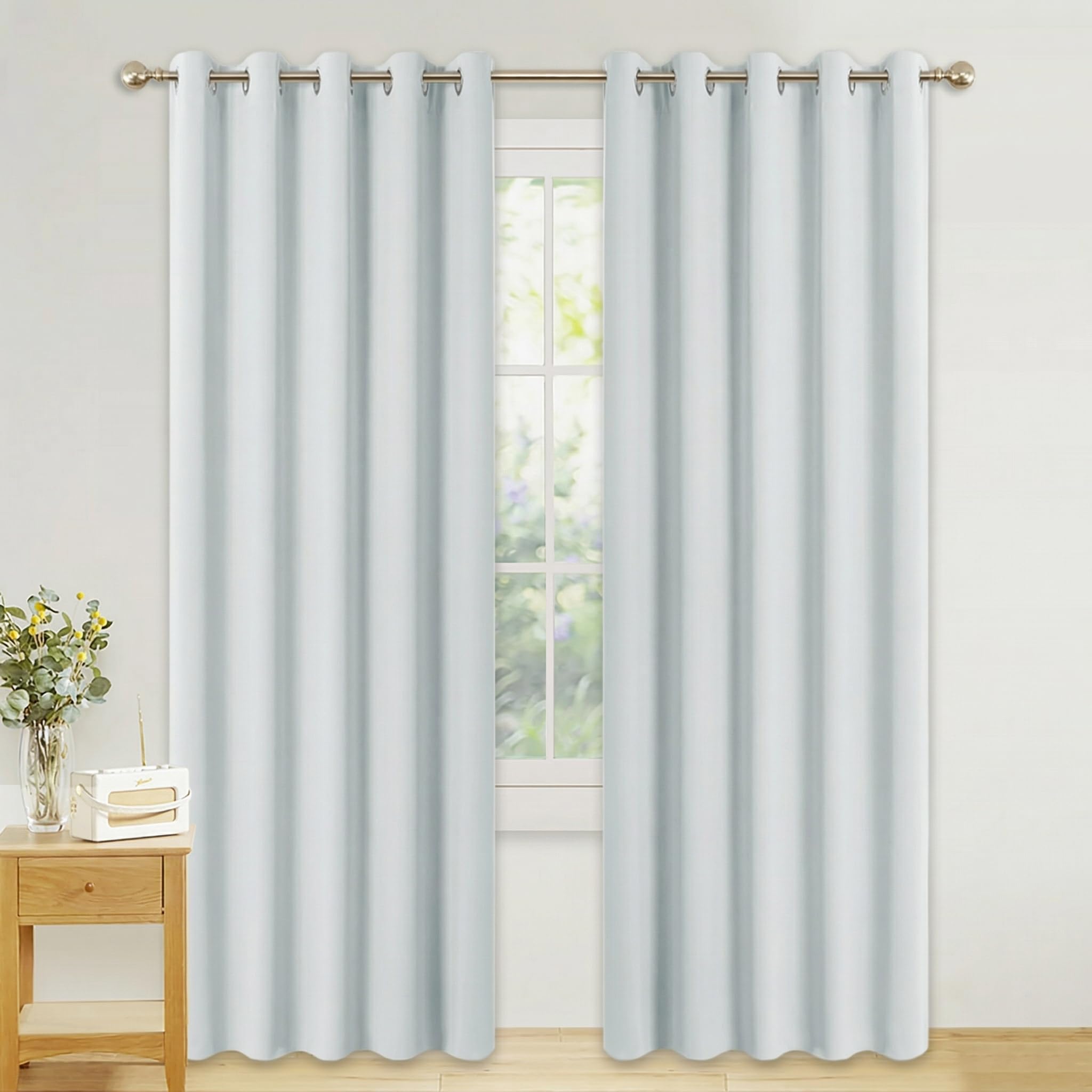 PONY DANCE Eyelet White Curtains - Room Darkening & Energy Saving Solid Curtain Draperies/Panels/Drapes for Privacy Protected, 2 Pcs, W 66 Inch by L 90 Inch, Greyish White — image 1
