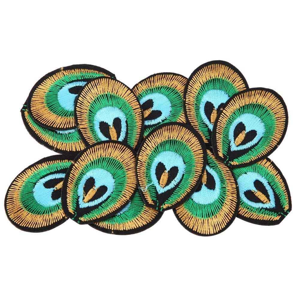 12 Pcs Embroidered Applique, Sewing Fabric Clothes Patches Peacock Feather Shape Sewing Bag Clothes Applique Craft DIY Decoration