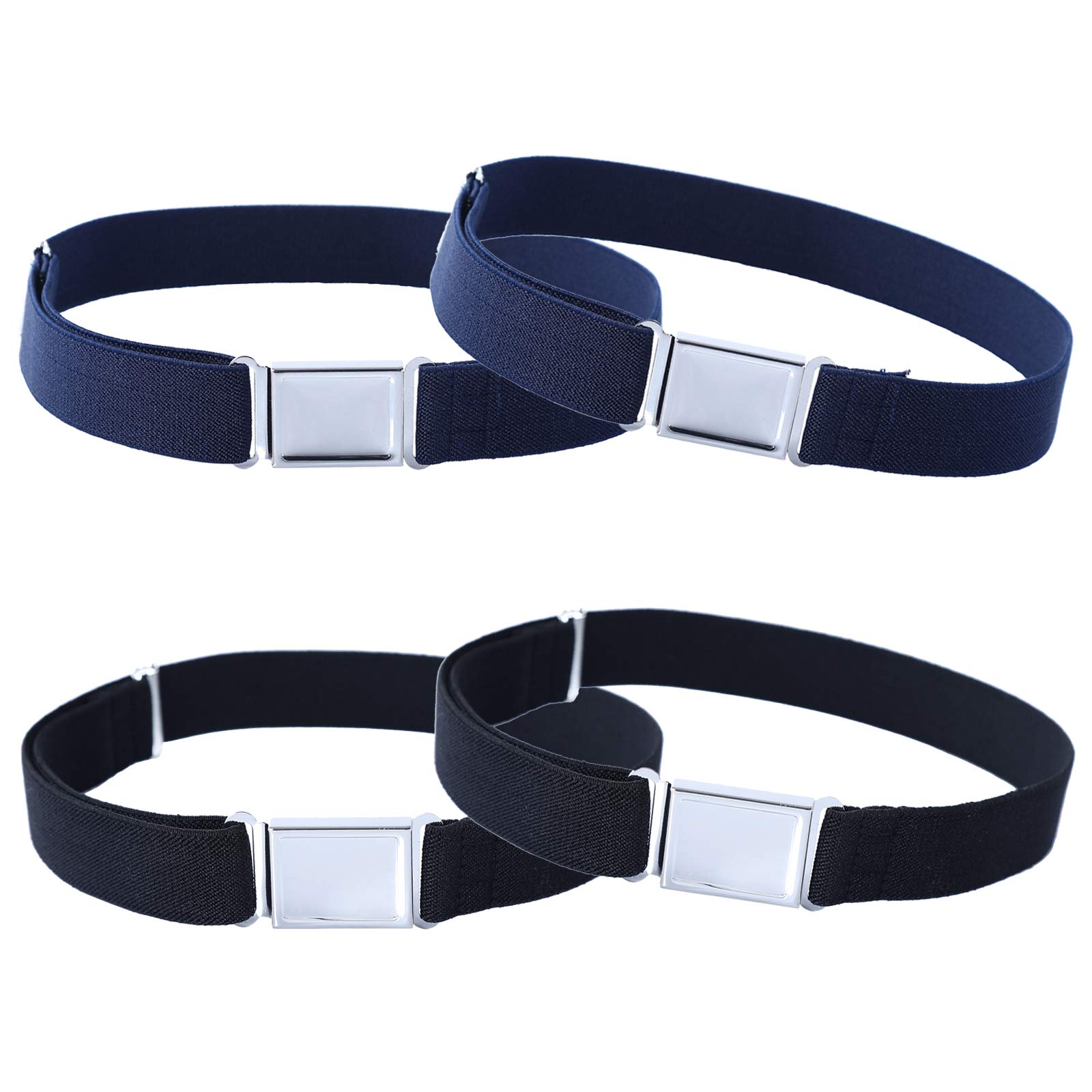 Kajeer 4PCS Kids Boys Adjustable Magnetic Belt - Big Elastic Stretch Belt with Easy Magnetic Buckle for 2-15 Years Boys Girls(2 Navy blue/2 Black)