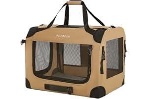 Petseek Extra Large Cat Carrier Soft Sided, Portable Small Dog Carrier for 2 Cats, 24"x16.5"x16" Car Travel Folding Comfortable Design, Khaki