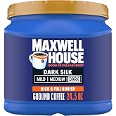 Maxwell House Ground Coffee, Dark Silk Dark Roast, 24.5 oz Canister | Rich &amp; Full-Bodied Dark Roast Coffee, Smooth &amp; Delicious, Rich Aroma, Roasted in the USA Since 1892, Certified Kosher