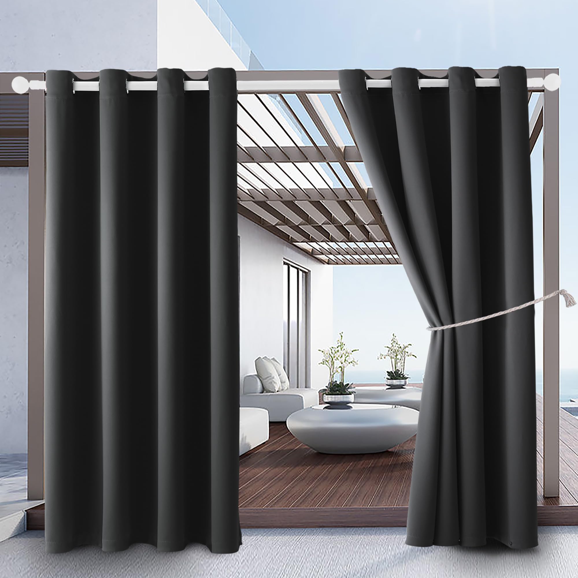 Photo 1 of DIVA EN CAMINO DEC Outdoor Patio Curtain Waterproof Darkening Thermal Insulated Indoor Curtains for Bedroom, Porch, Living Room, Pergola, Cabana, W52 x L95, Dark Gray, Set of 2 Panels