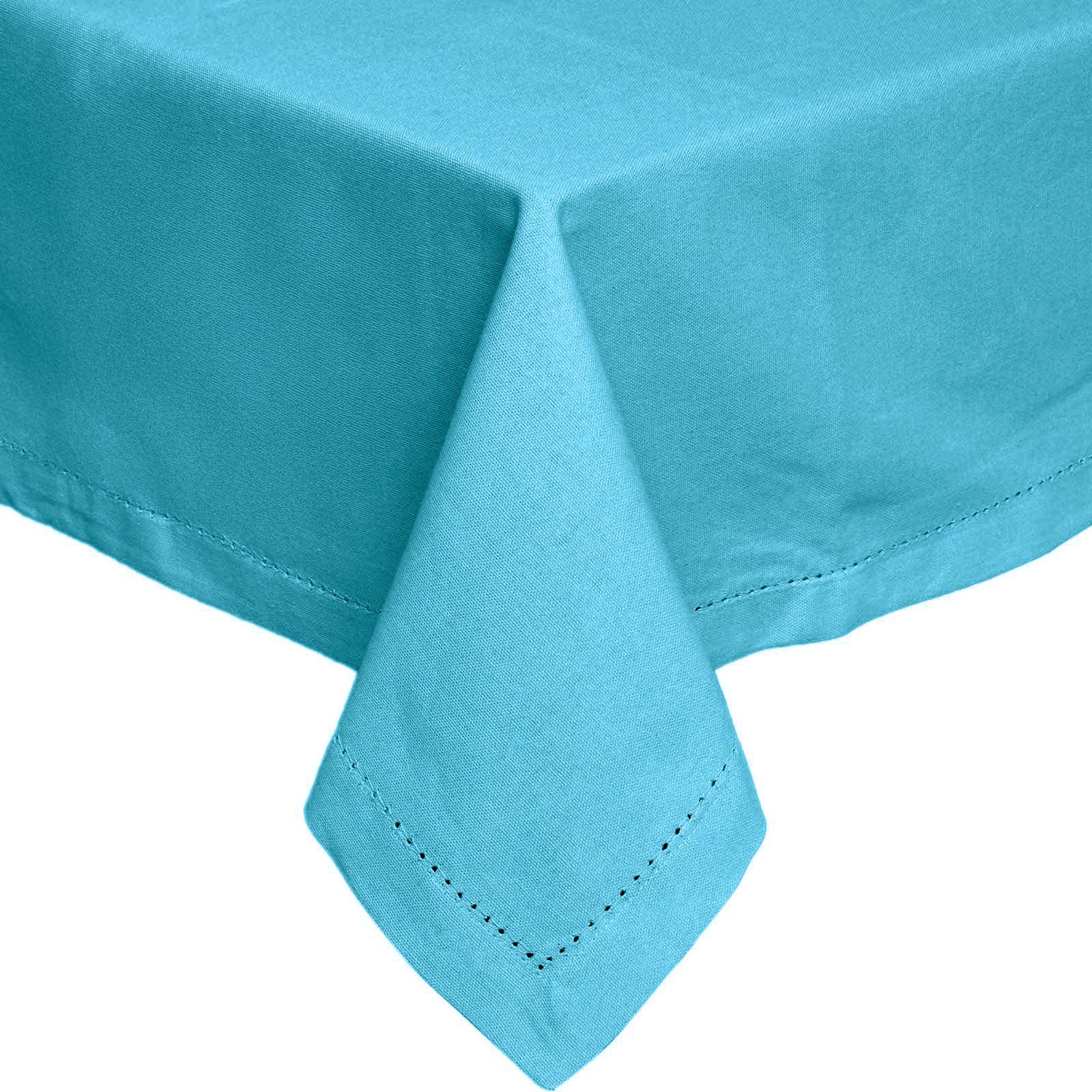 HOMESCAPES Blue Table Cloth, Plain Cotton Tablecloth, Large Rectangular, Handcrafted & Durable Dining Table Cover with Hem Stitch, Hypoallergenic, Washable, 137 x 228cm — image 1