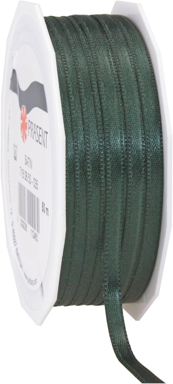 PRÄSENT C.E. Pattberg SATIN pine green gift ribbon, 55 yards for Wrapping Gifts 0.24 inches width