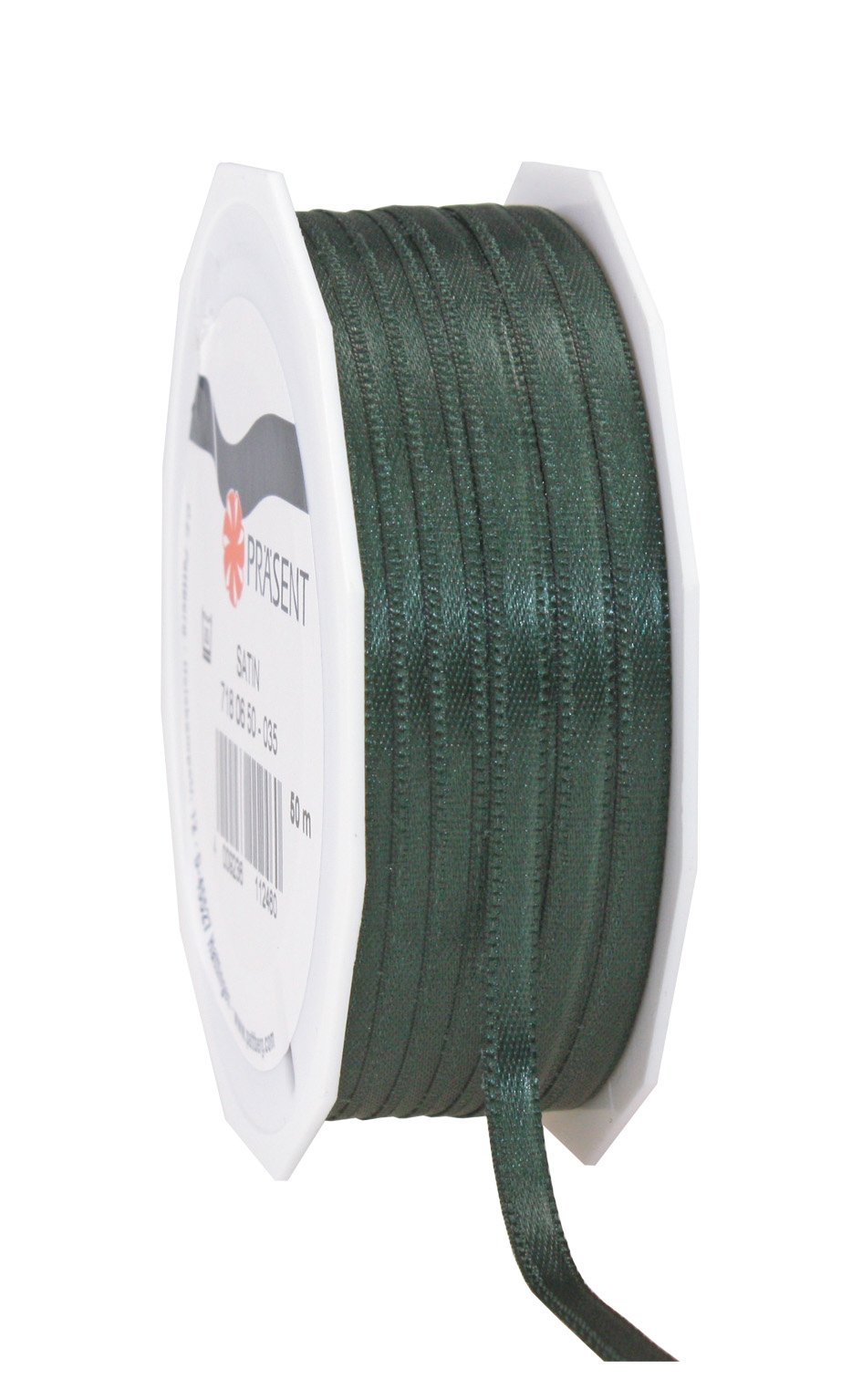 PRÄSENT C.E. Pattberg SATIN pine green gift ribbon, 55 yards for Wrapping Gifts, 0.24 inches width, Ribbon for Decorating & Crafting, Decorative Ribbon for Gifts, for every occasion