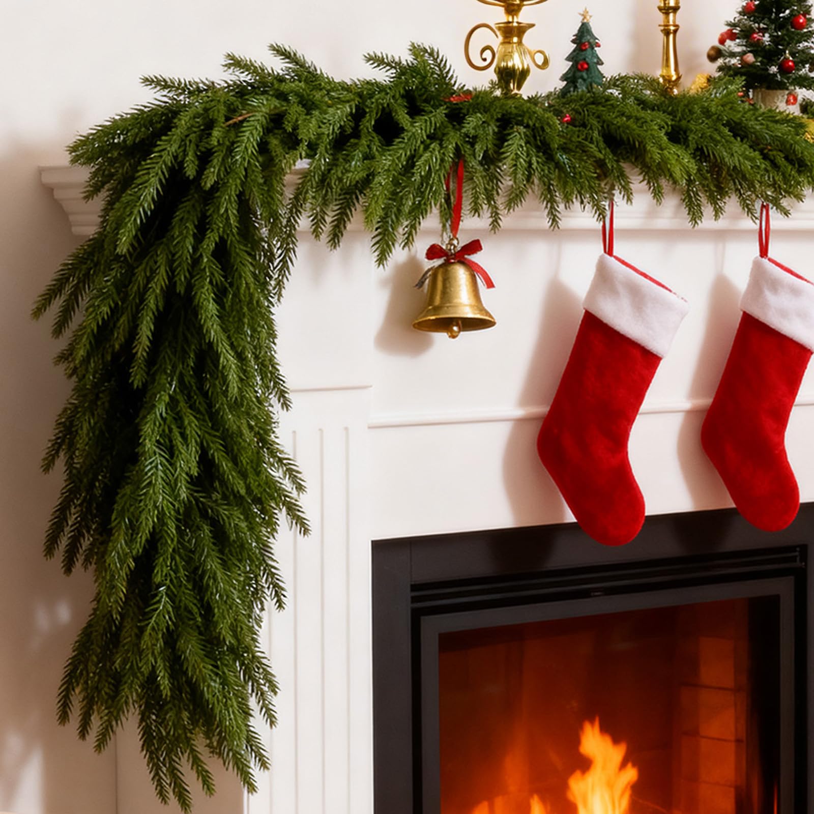 Photo 1 of 12Ft(2Pcs*6Ft) Artificial Norfolk Pine Christmas Garlands Decorations,Xams Green Real Touch Pine Garland Decor for Table Mantle Fireplace Indoor Outdoor Holiday Home