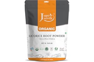Just Jaivik 100% Organic Licorice Root Powder - 227 gm / 0.5 lb Mulethi | Glycyrrhiza Glabra/Yastimadu | May Enhance Gut, Respiratory & Digestive Wellness | USDA Organic Certified Herb