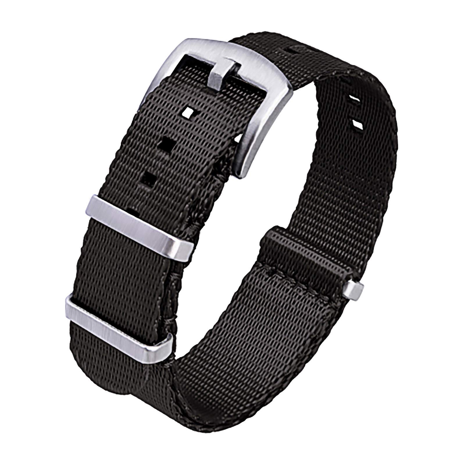 Ritche Military Ballistic Nylon Watch Strap with Heavy Buckle 18mm 20mm 22mm Premium Nylon Watch Bands for Men Women, Black / Silver, 18mm, Modern