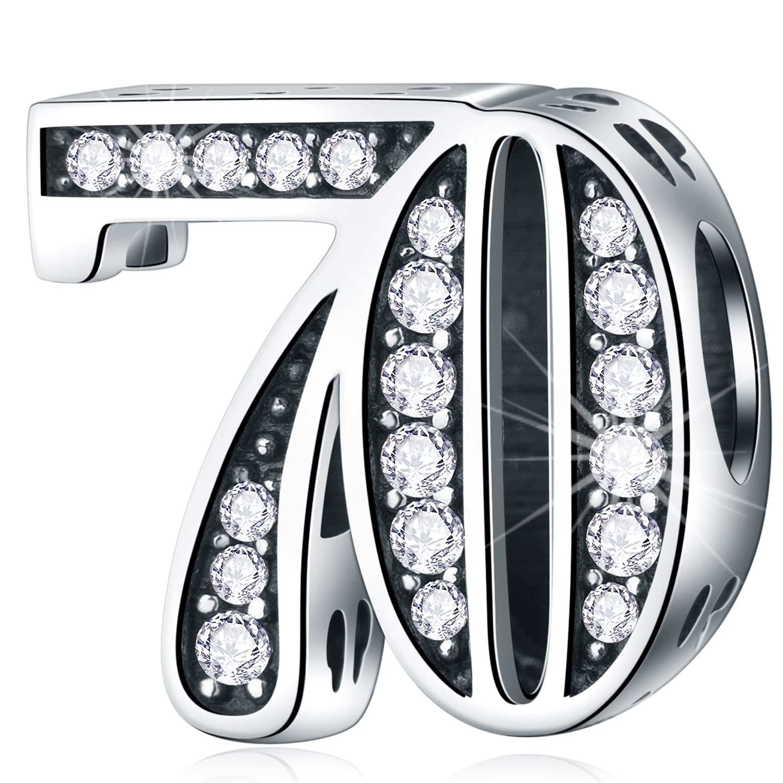 70 Anniversary Charms fits Pandora Charm Bracelet, 925 Sterling Silver 70th Birthday Beads with CZ, Number 70 Years of Love Gifts for Wedding/Wife/Husband