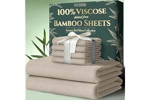 DECOLURE 100% Viscose Derived from Bamboo Sheets King Size 6pcs - Ultra Soft & Luxuriously Cooling, 17" Deep Pocket, Double Stitching, Perfect for Hot Sleepers - King Bed Sheets (Taupe)
