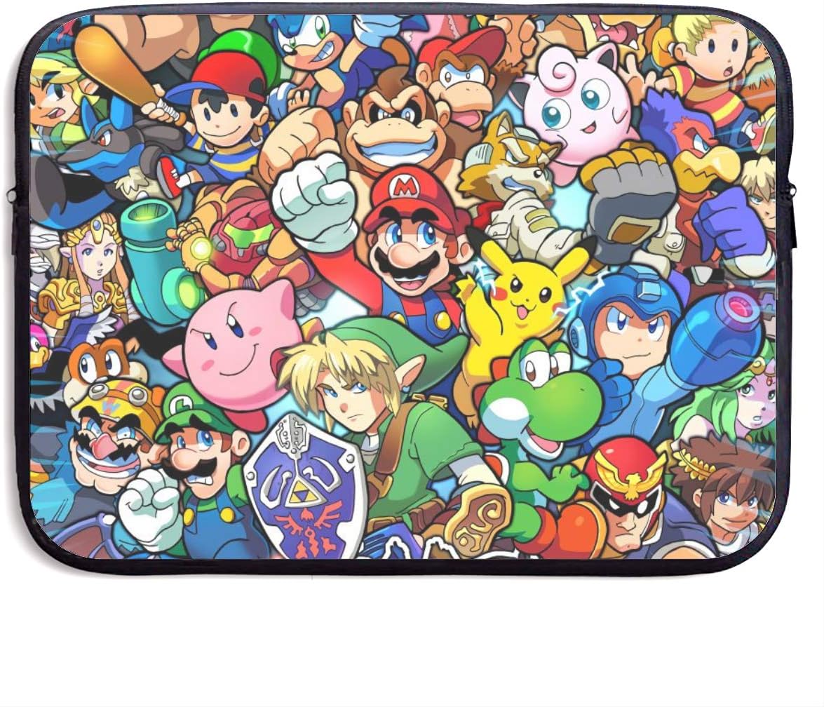 Sonic Pikachu Super Mario Smash Bros Kirby Laptop Sleeve Case 15 Inch Neoprene Protective Case/Notebook Computer Pocket Case/Tablet Briefcase Carrying Bag Compatible/Soft Carrying Zipper Bag