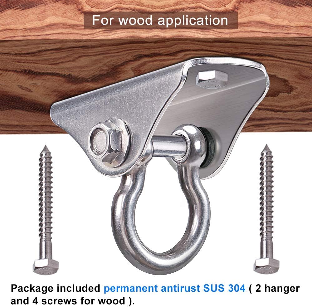 SELEWARE Permanent Antirust 304 Stainless Steel Heavy Duty 180° Swing Hangers, 1000 lb Capacity Suspension Swing Hardware Hooks with 4 Screws for Playground Porch Yoga Hammock Chair Swing Set,2 Pack: Toys & Games