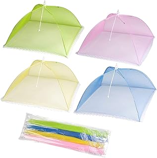 Cymax 4 Stück Fliegenhaube 43x43cm Großer Faltbar Taschenschirm Lebensmittel Abdeckung Zelt Essen Cover Perfekter Fliegen-Schutz, Fruchtfliegen-Schutz & Obstfliegen-Schutz,Farbig