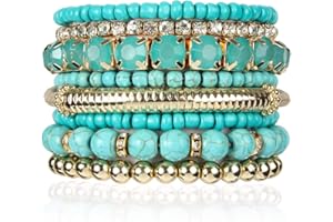 RIAH FASHION Multi Color Stretch Beaded Stackable Bracelets - Layering Bead Strand Statement Wrap Bangles