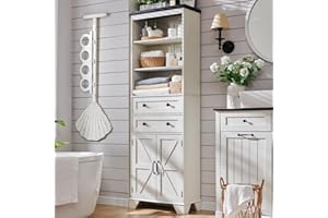 ACCOHOHO Farmhouse Tall Bathroom Storage Cabinet, 72" Storage Cabinet with 2 Drawers, Adjustable Shelves & Barn Door, Cabinet for Bathroom, Living Room, Kitchen, Off White