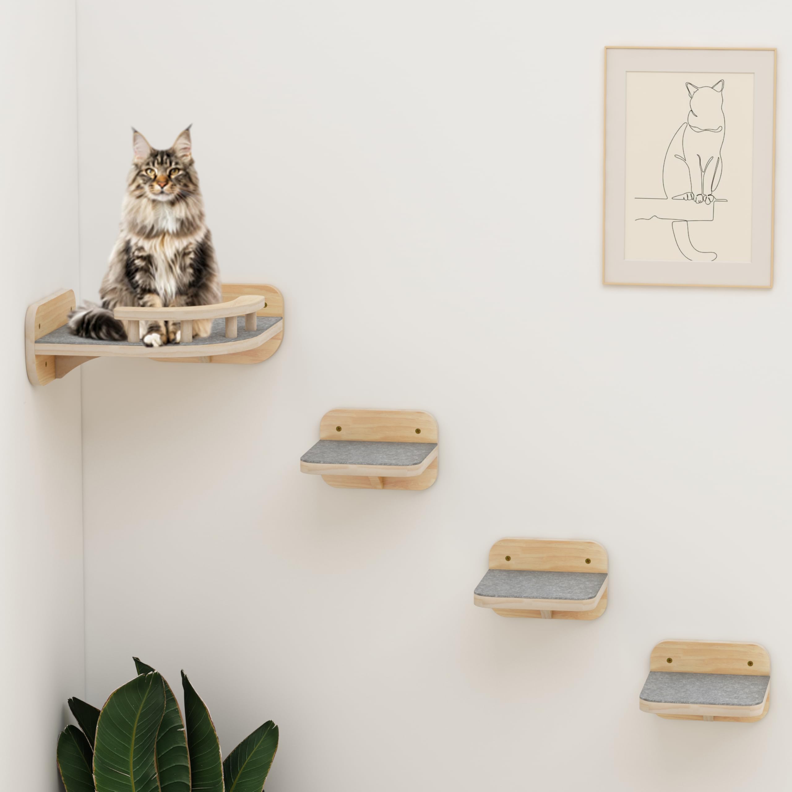 Photo 1 of Megidok Cat Wall Furniture - Corner Climbing Shelf with 3 Wide Steps, Modern Floating Stairs for Indoor Cats up to 30 Lbs - Wood Color