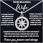 Desimtion To My Wife Necklace with Heartfelt Card, Compass Necklace for Women, Romantic Jewelry Gifts for Wife from Husband as Birthday, Anniversary, Christmas, Mothers Day, Valentines Gifts for Her