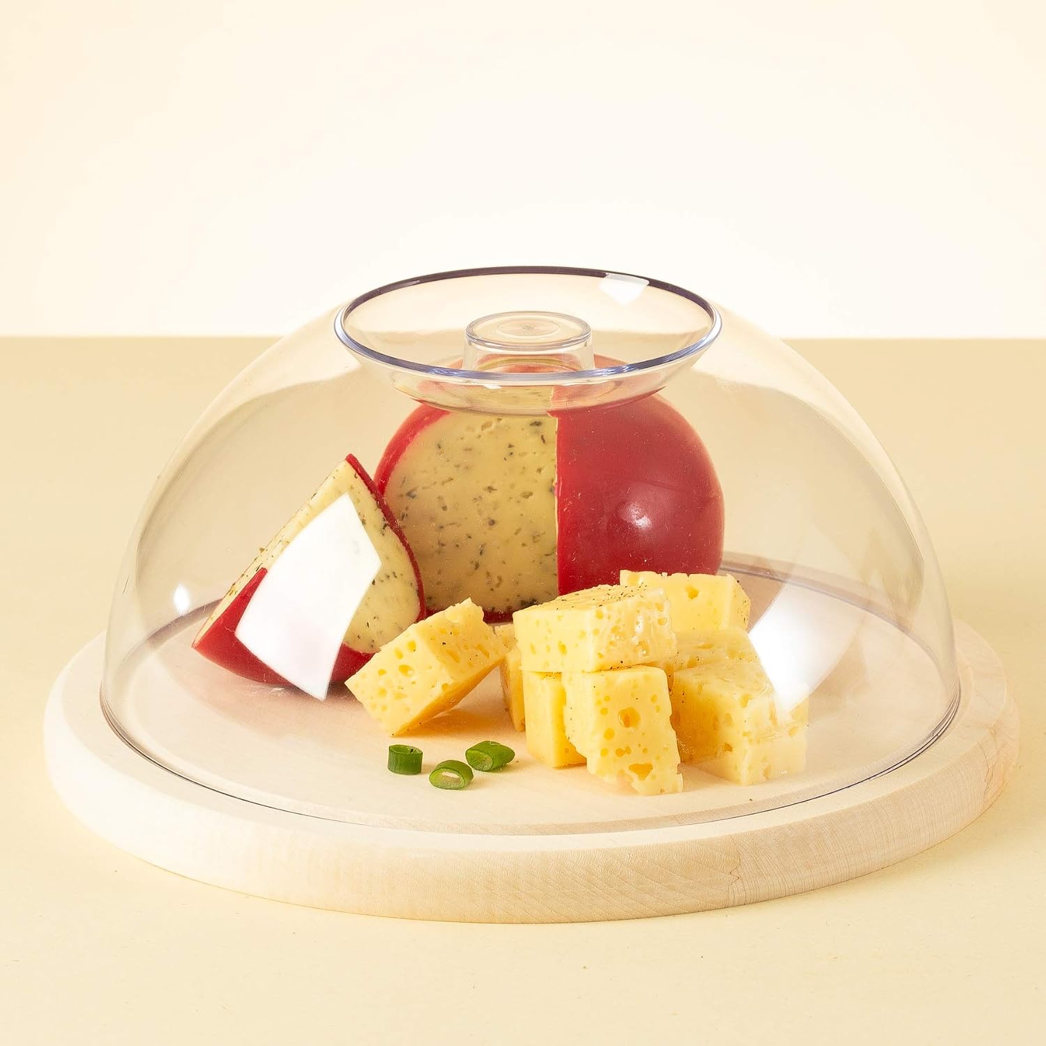 Tuuli Kitchen Round Cheese Cake Dome Cover Wooden Chopping Board with Lid Cold Cuts Bread Container, Brown, Φ 24 cm - Image 4