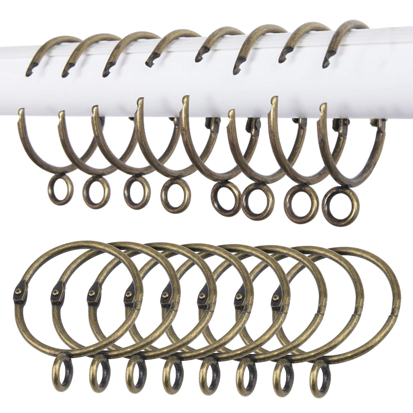 INCREWAY 16 Pack Open and Close Curtain Rings,1.5 Inch Inner Diameter,Antique Brass