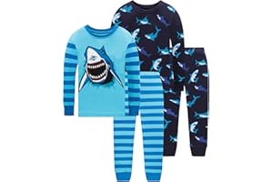 Dolphin&Fish Boys Pajamas 4Piece Toddler Kids Pjs Sets Cotton Toddler Clothes Sleepwears