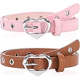 Kajeer Girls Belt for Kid,2 Pcs Leather Belt Durable Hollow Cute Heart Buckle Grommet Youth Toddler Belt for Uniform Casual