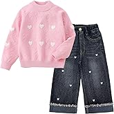 Peacolate 2-7T Spring Fall Little Girls 2pcs Clothing Set Heart Knit Sweater and Straight Jeans