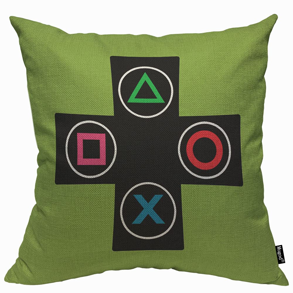 Mugod Green Console Cushion Cover Throw Pillow Covers Gamer Video Games Black Round Pillow Case for Men Women Decorative Home Sofa Chair Couch 45x45cm/18x18 Inch