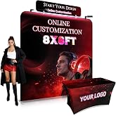 Custom Tension Fabric Display Backdrop with Header Banner for Trade Show Booth Display, Step and Repeat Banner Stand Sign Holders for Tradeshow, Business, Weddings &amp; Events (Frame+Banner,8x8FT)