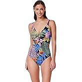 Profile by Gottex V-Neck One Piece - Matte Gold Insert, Built-in Soft Cups, Adjustable Straps, Front & Back Lining