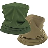 Coyote Brown Neck Gaiter, tan face mask bandanas men cooling summer, half face covering women (1pc Coyote Brown & 1pc army green)