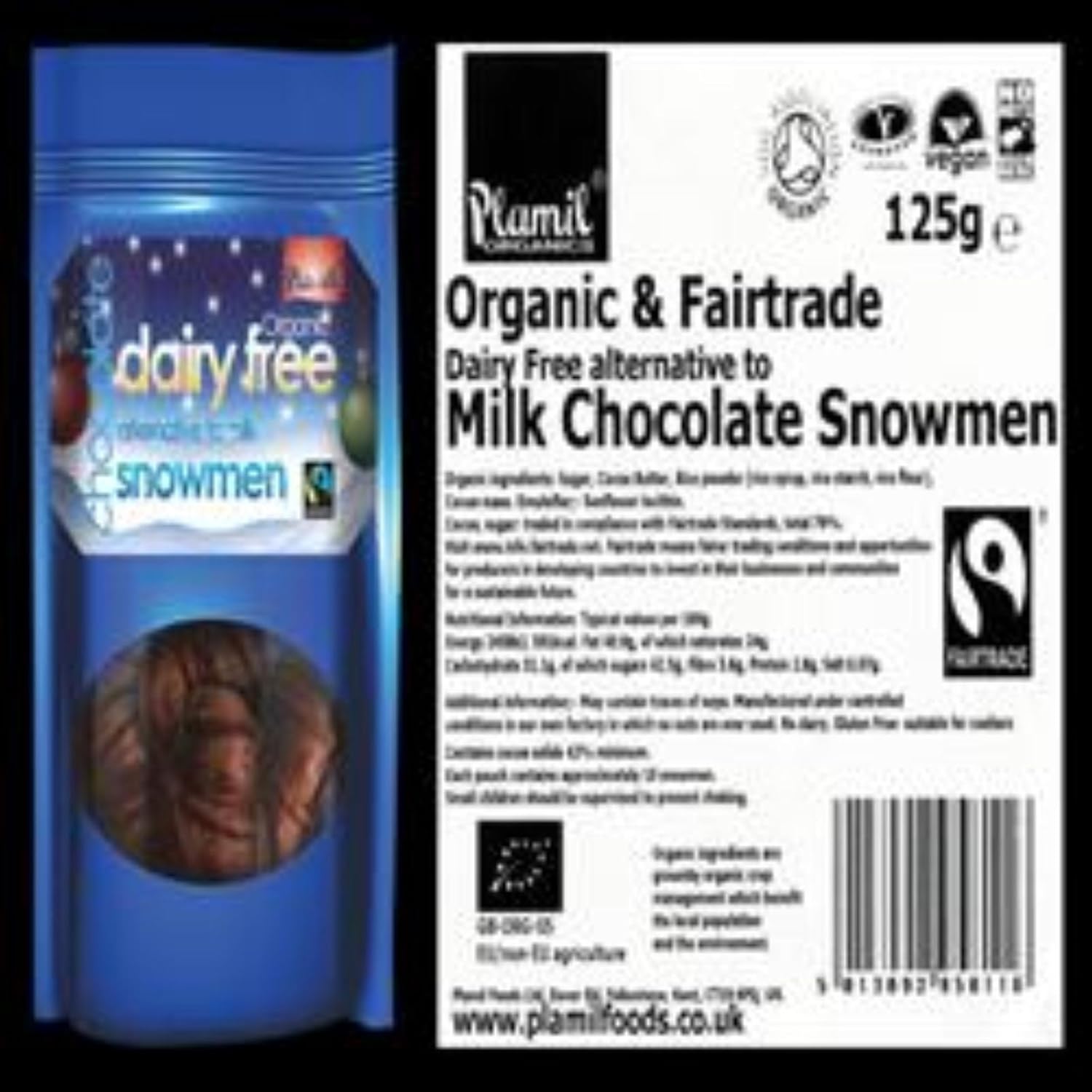 Plamil - Organic Dairy Free Chocolate Snowmen - 125g Plamil - Organic Dairy Free Chocolate Snowmen - 125g