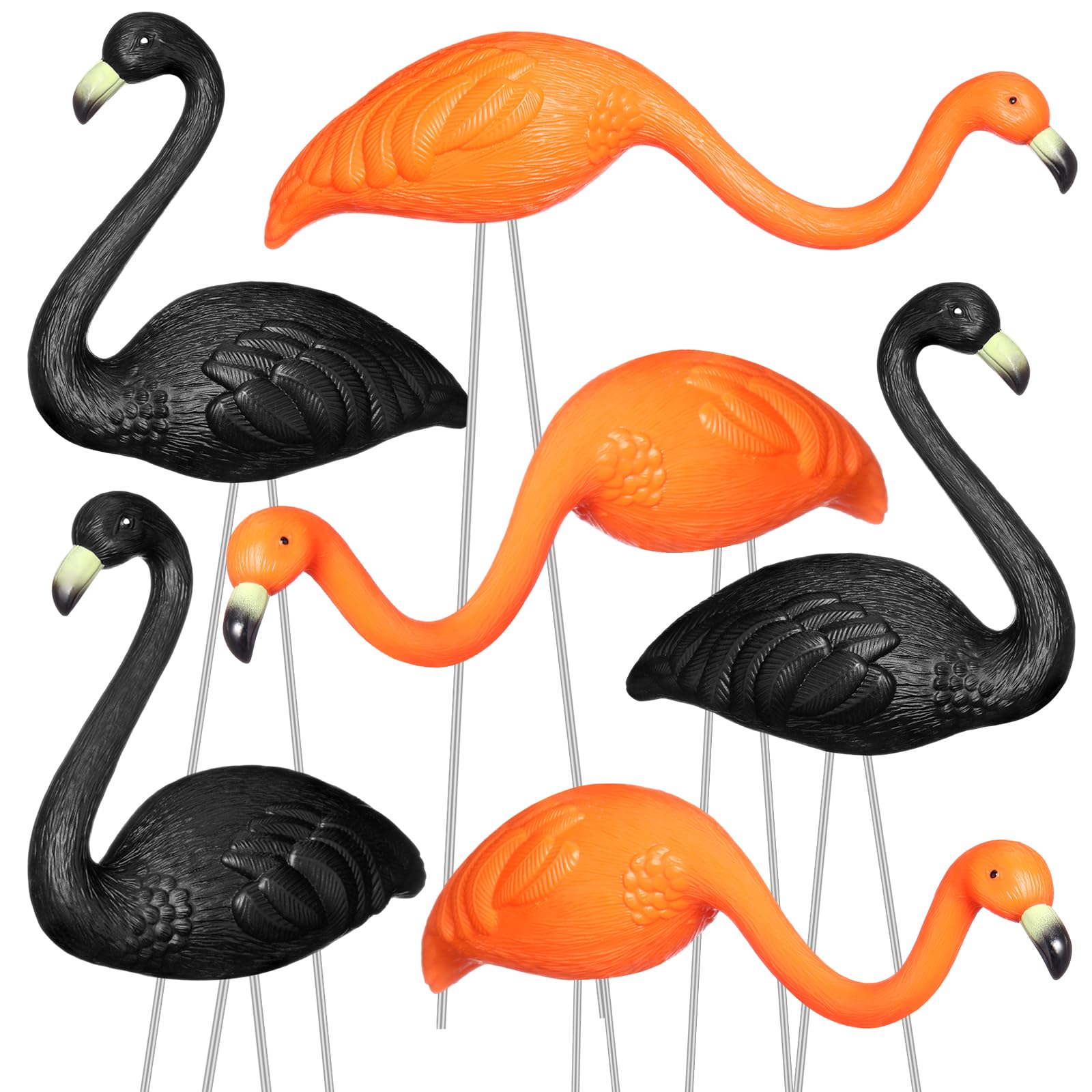 Photo 1 of Geelin 6 Pcs Halloween Flamingo Yard Stakes, Black Orange Flamingo Yard Decorations, 18.9" Tall Plastic Spooky Flamingos for Halloween Lawn Ornaments, Spooky Graveyard Decorations Indoor or Outdoor