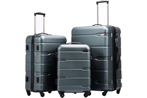 Coolife 3-Piece Luggage Set with Expandable 28-Inch Suitcase, PC+ABS Spinner (20/24/28 Inch, Teal)