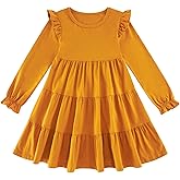 Vieille Toddler Girls Cotton Dress Long Sleeve Ruffle Dress Kids Solid Casual Clothes for 2-8 Years