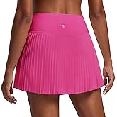 PINSPARK 15" High Waist Pleated Tennis Skirts for Women with Shorts Mini Athletic Workout Golf Skort Skirts with Pockets