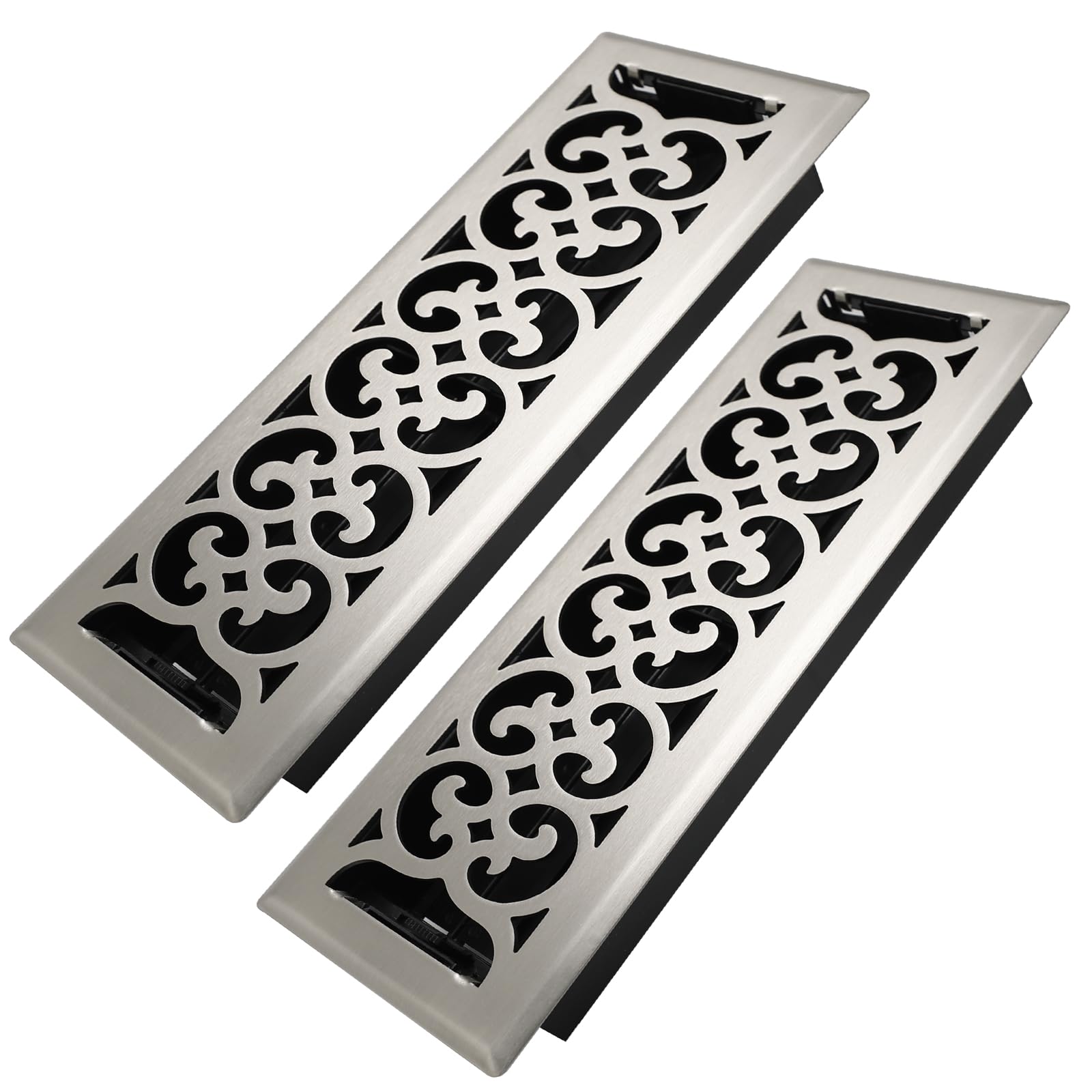 Photo 1 of Howeall 4x14 Inches 2 Pack Heavy Duty Walkable Floor Register Easy Adjust Air Supply Lever Floor Vents - Charlotte Design - Vent Cover for Home Floor - Satin Nickel
