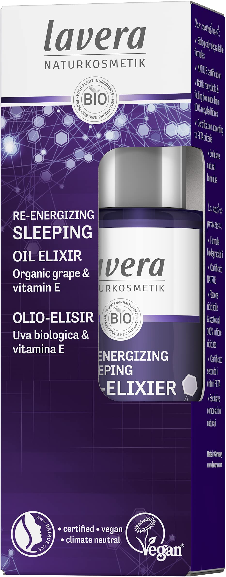 lavera Re-Energizing Sleeping Oil Elixir - organic grape and vitamin E - regenerating night serum - stimulates cell regeneration - natural cosmetics - vegan - organic (1 x 30ml)