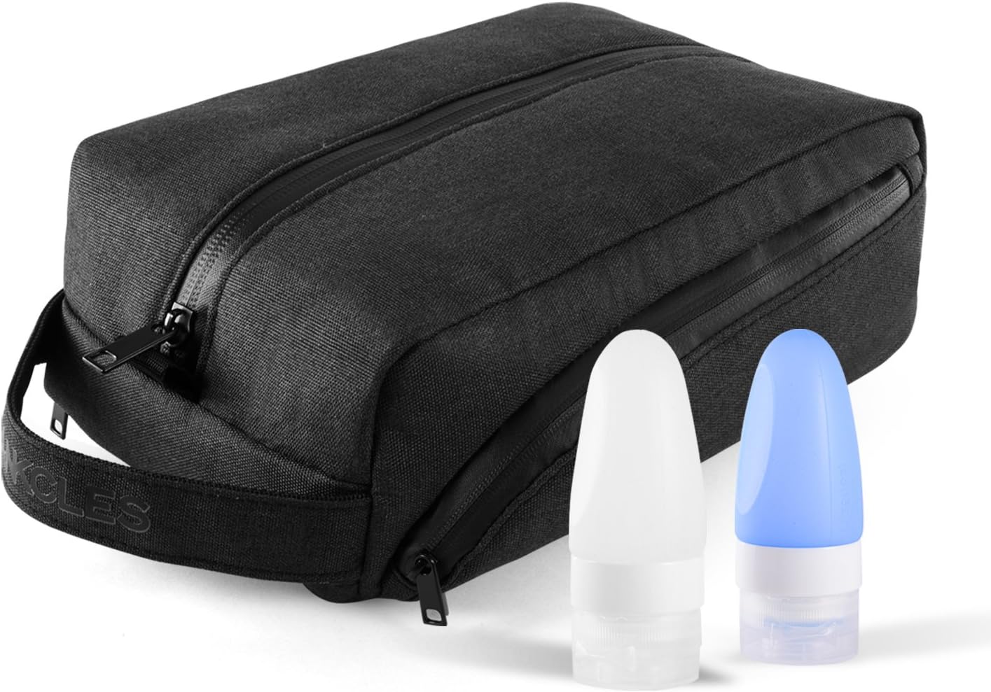 HANKCLES Travel Dopp Kit Waterproof Toiletry Bag Cosmetic Kit Bag Large Capacity Portable Shaving Kits Bag with Free Travel Bottles for Men (Glossy Black)