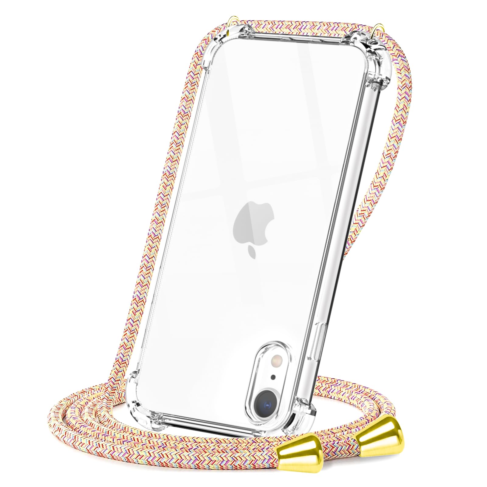 CAROKI Crossbody Case for Apple iPhone XR,Necklace Mobile Phone Cover with Cord Strap for iPhone XR,Clear Transparent TPU Soft iPhone XR Cover Holder with Neck Cord Lanyard Strap-Rainbow — image 1
