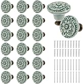 Abizarch 20Pcs Green Ceramic knobs, Kitchen Cabinet Knobs, Retro Dresser Knobs, Drawer Knobs, Furniture Decorative Knobs and Pulls for Drawer, Dressers, Cupboard, Closet, 34mm / 1.3Inch Diameter
