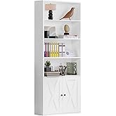 IRONCK Industrial Bookshelves and Bookcases with Doors Floor Standing 6 Shelf Display Storage Shelves 70 in Tall Bookcase for Home Office, Living Room