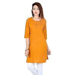 Chichi Indian Women's Plain Cotton Straight Yellow