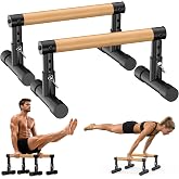 GanFindX Wooden Parallel Bars, Adjustable 6-14In,550-600lb Capacity | Natural beech wood push-up bars with a non-slip steel base for handstands, L-sits, gymnastics and home strength training.