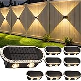 Hiromeco Solar Fence Lights Outdoor: IP65 Waterproof Wall Lighting with Dual Focused LED Up Down - 3000K/4000K/6000K 10-12H Lasting - Easy to Install for Backyard Patio Porch 8 Pack