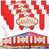 GliCraft 4 Pcs Carnival Awning Decorations Circus Tent Wall Decor Hanging Banners Red and White Stripe Canopy Stand Sign Circus Carnival Theme Party Supplies, 9.84 x 78.74