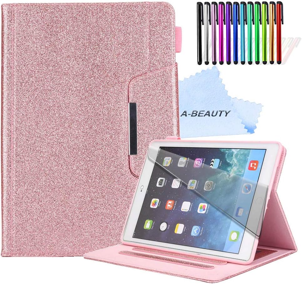 A-BEAUTY Case For iPad 10.2" 2020/2019 Model 8th/7th Generation with Screen Protector + Free Pen, [Auto Sleep/Wake] Glitter Bling, Rose Gold