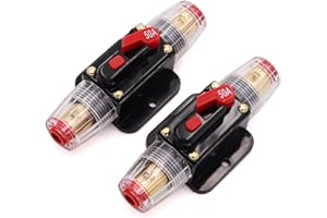 TUIJODAIX 2 Piece 50A Circuit Breaker 12V with Manual Reset,50 amp Inline Fuse 0-8 Gauge for Car Audio Marine Boat Stereo Switch Inverter Replace Fuses