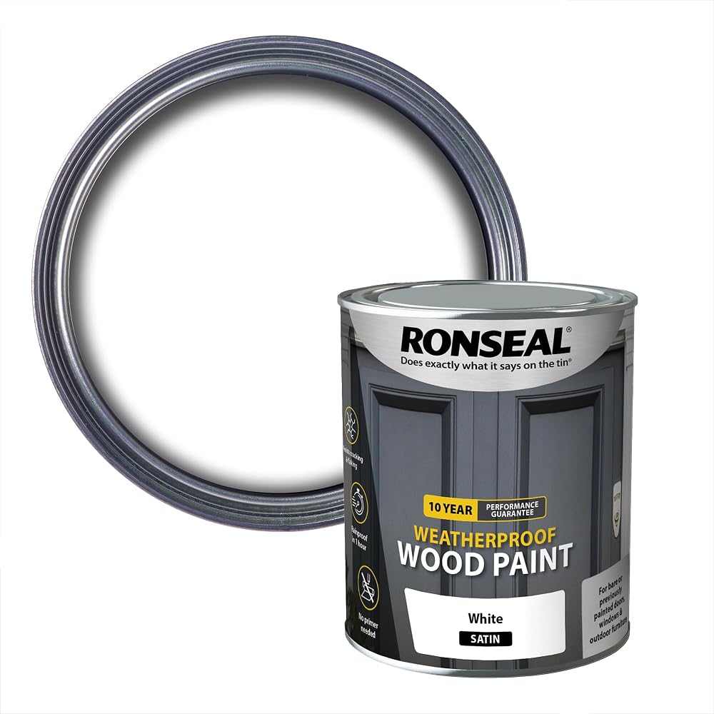 Ronseal 10 Year Weatherproof Paint White Satin 750ml 1 Bottle