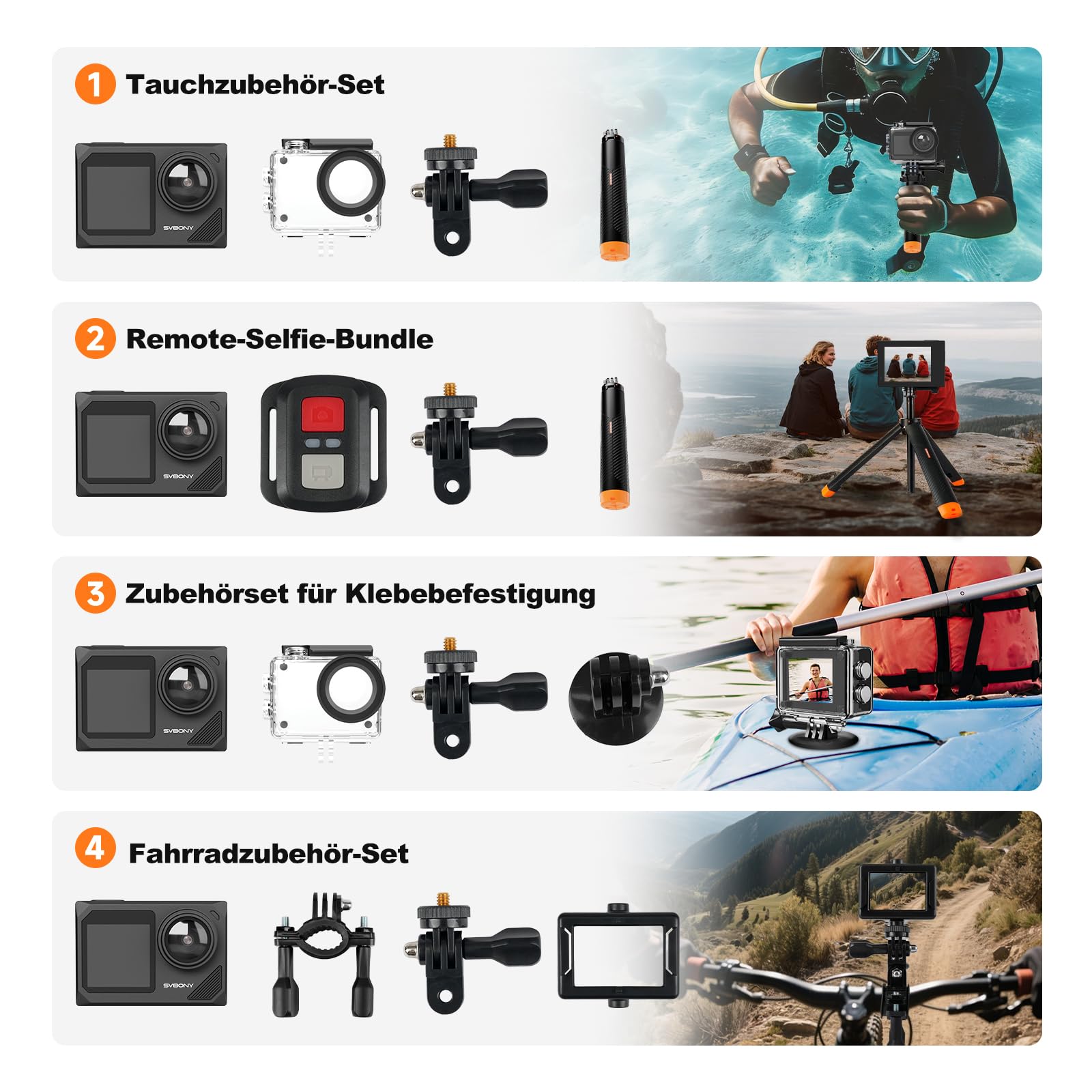 SVBONY SVGo2 4K Unterwasserkamera, Action-Kamera mit Externem Mikrofon, EIS, Wasserdicht bis 30m, Touchscreen, Dual-Screen, 2x1350mAh Akkus, 140° Weitwinkel, WLAN, Zubehörset zum Schnorcheln、Skifahren 5